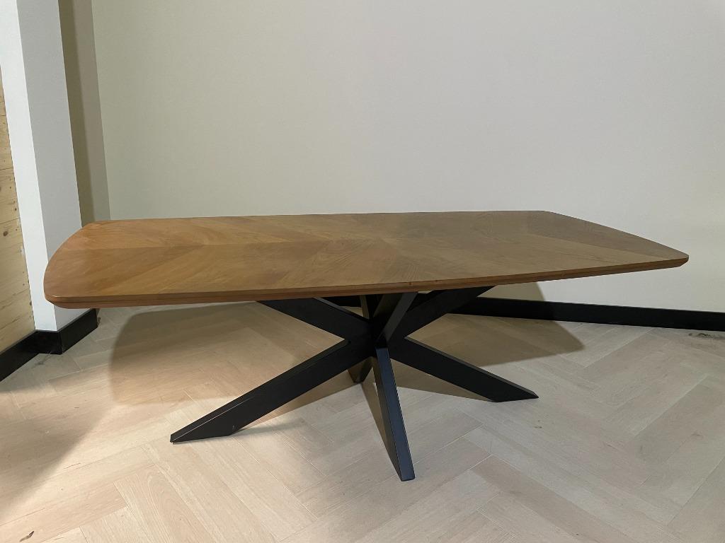 Deense Ovale Eettafel met Visgraat Motief, Ophalen, Ovaal, 200 cm of meer, 100 tot 150 cm