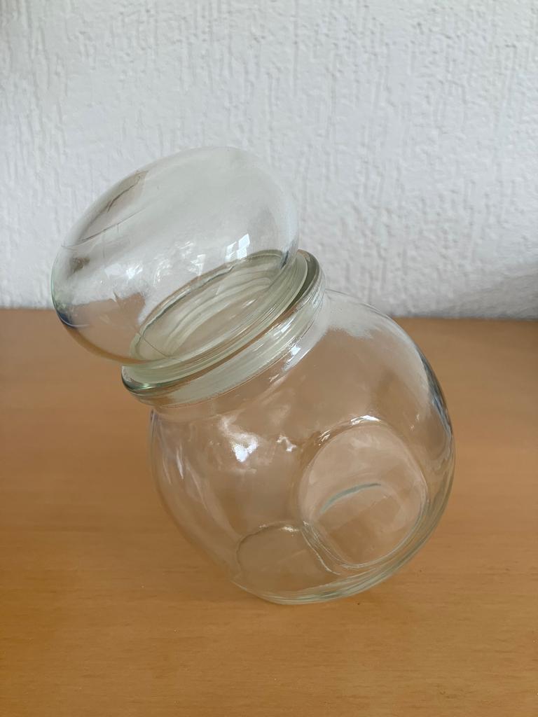 Glazen snoeppot met deksel - Hoogte 17 cm, Ophalen of Verzenden, Gebruikt