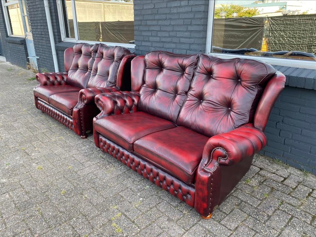 Springvale Chesterfield 2+2 banken rood GRATIS BEZORGD, Huis en Inrichting, Banken | Bankstellen, 75 tot 100 cm, Leer, Ophalen of Verzenden