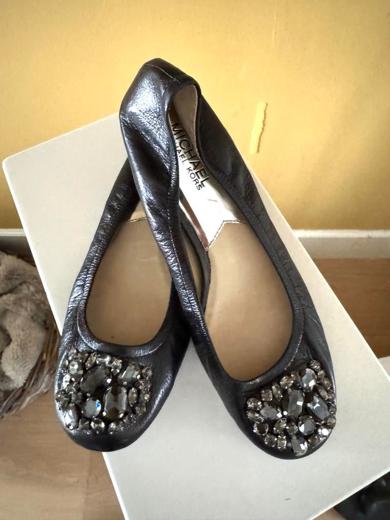 Michael Kors Ballerina's Leer Strass  ZWART 37 CHCS schoenen, Michael Kors, Zwart, Zo goed als nieuw, Ballerina's
