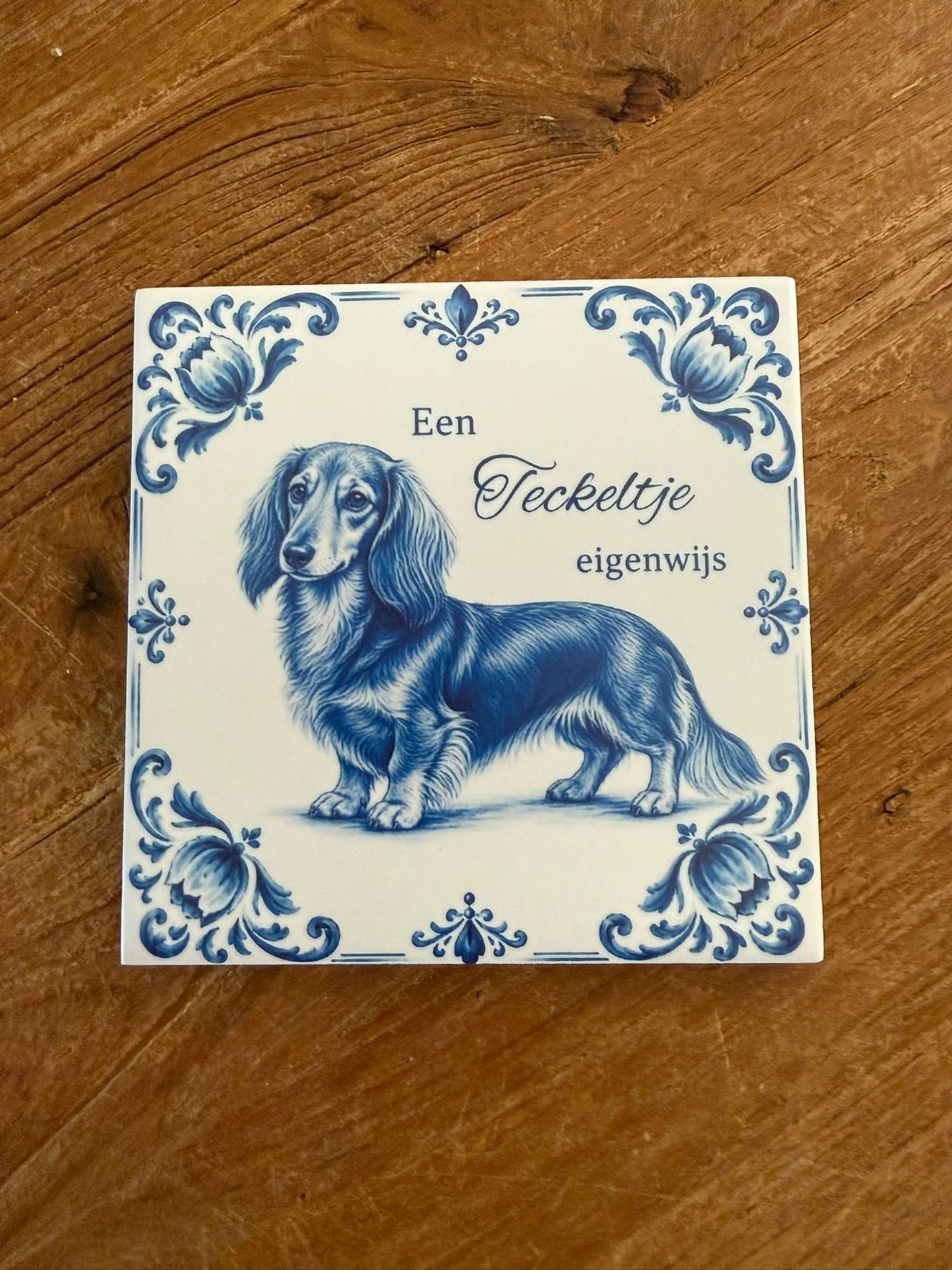 Tegeltje langharige teckel, Met afbeelding, Nieuw, Ophalen of Verzenden, 11 cm