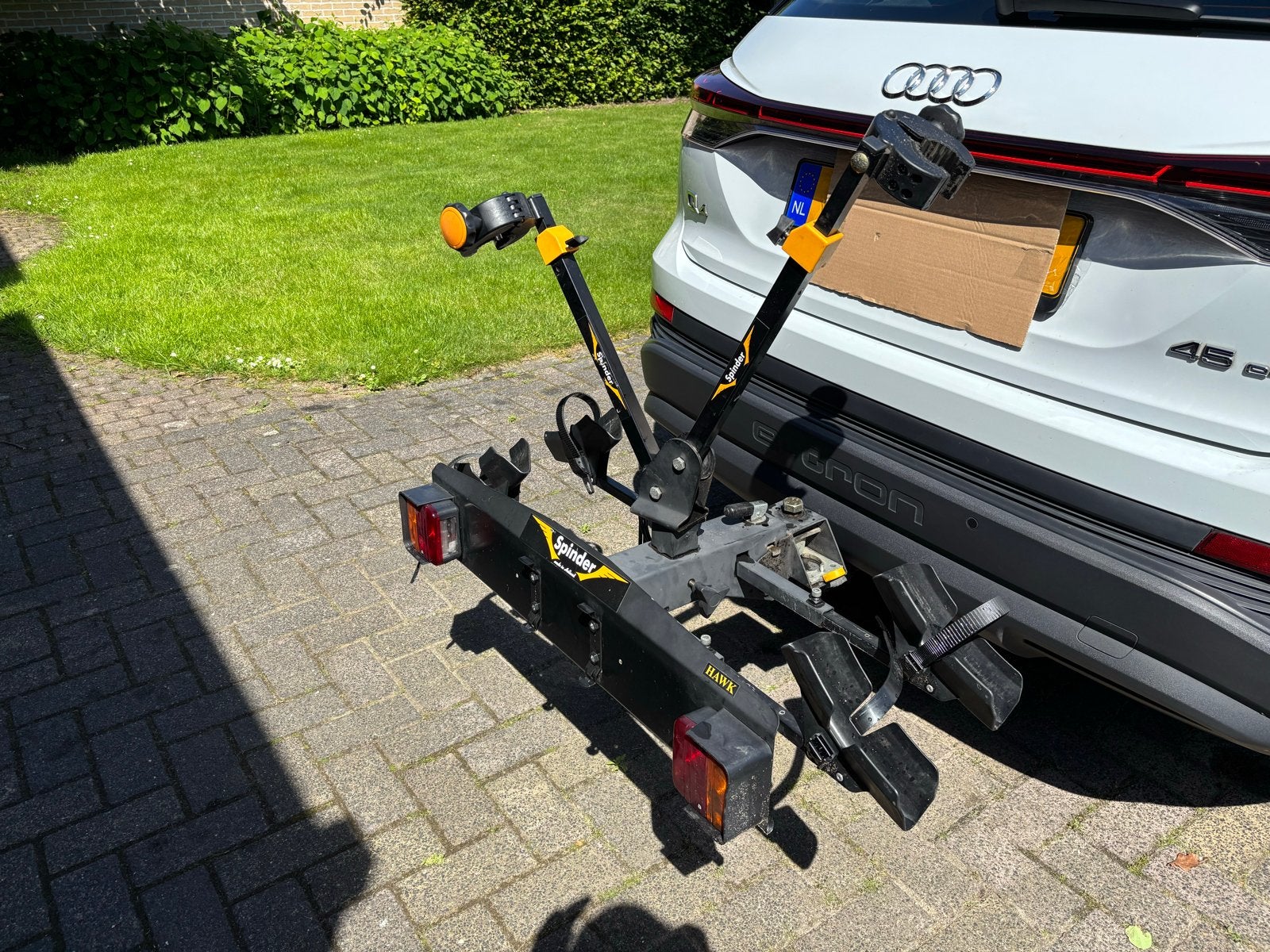Spinder Hawk Trekhaak Fietsendrager voor 2 fietsen, Ophalen, 2 fietsen, Gebruikt, Trekhaakdrager