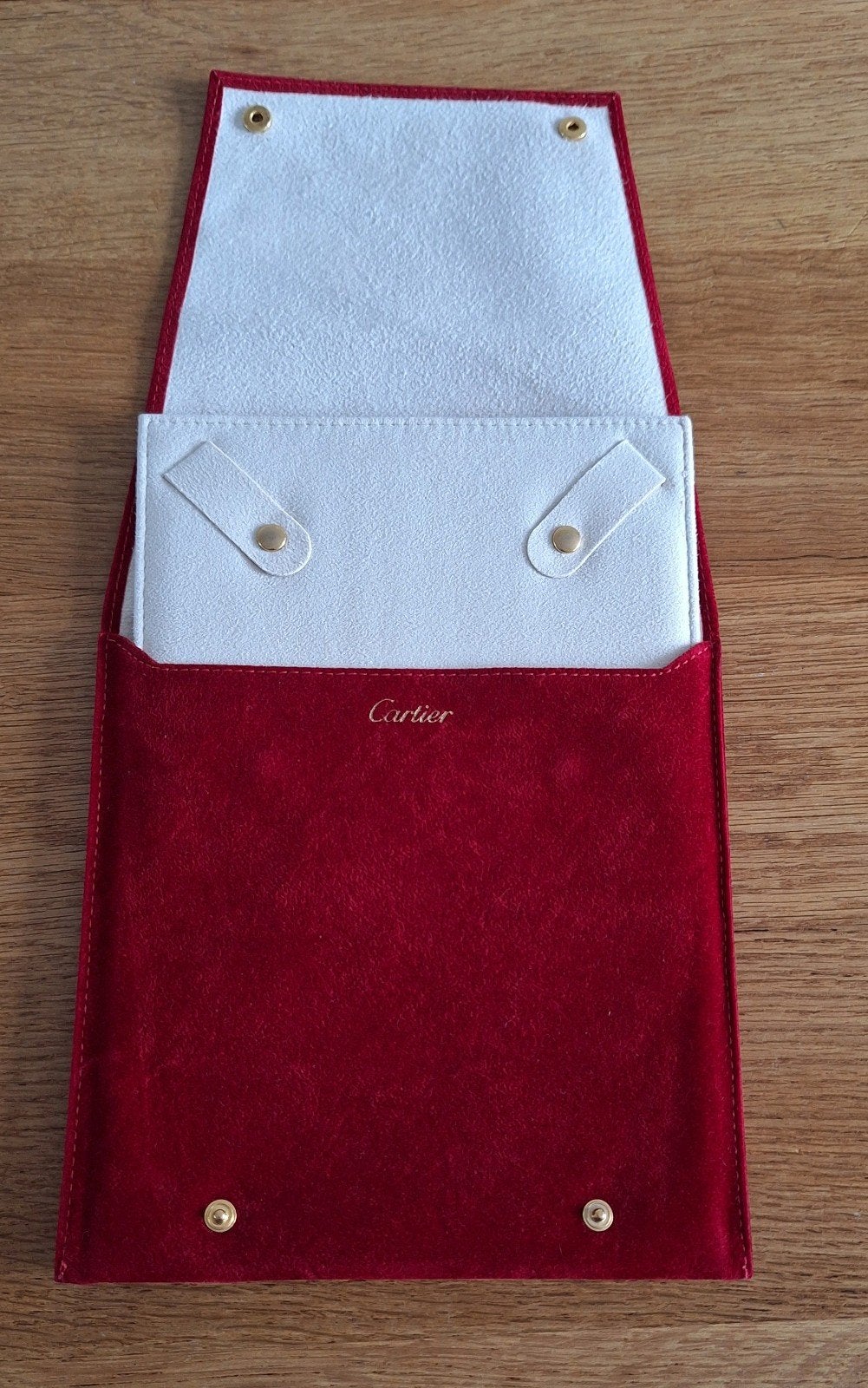Cartier collier case travel pouch ketting etui case box doos, Ophalen of Verzenden, Zo goed als nieuw, Rood, Goud