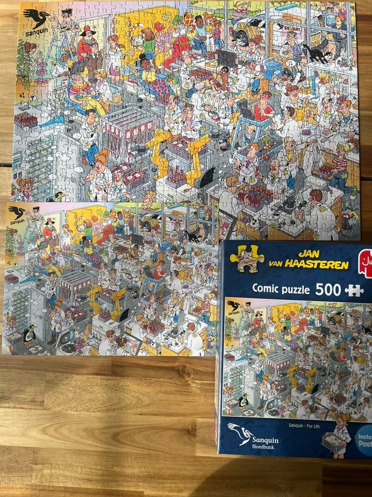 Jan van Haasteren puzzel Sanquin - For Life, Hobby en Vrije tijd, Denksport en Puzzels, Ophalen, 500 t/m 1500 stukjes, Zo goed als nieuw