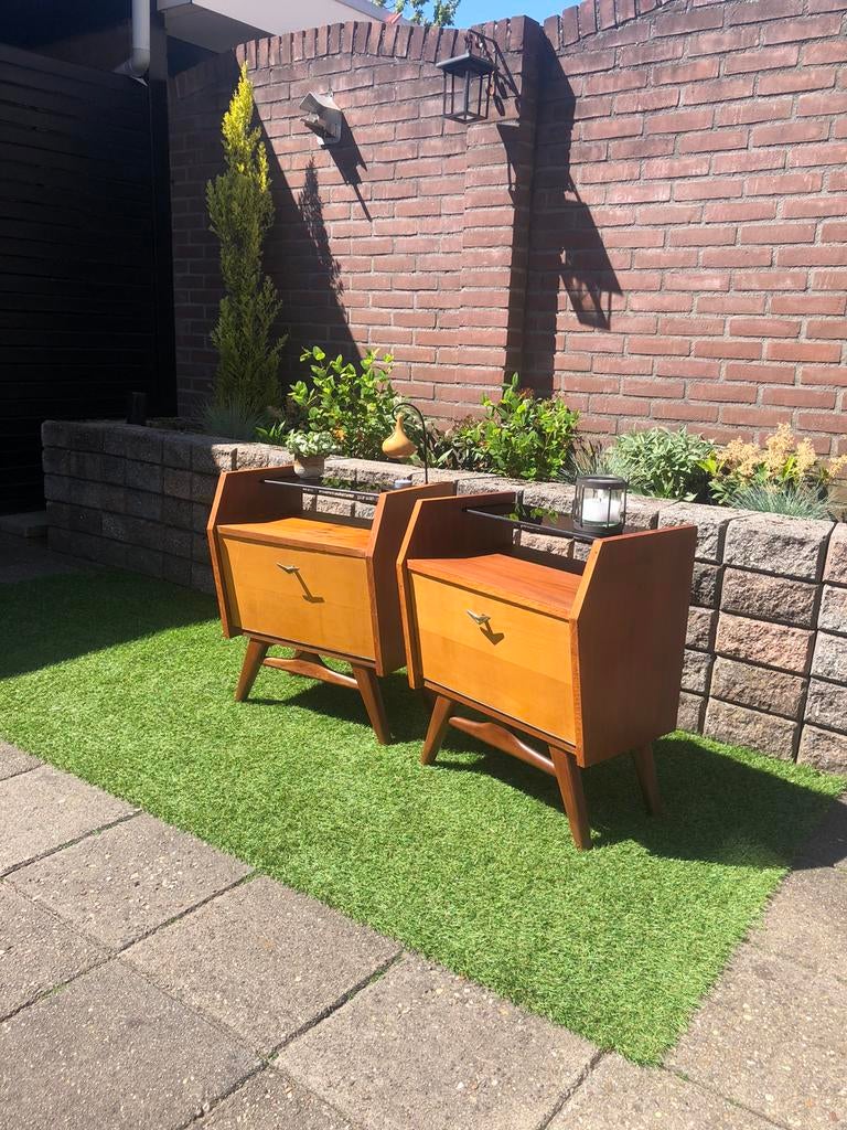 Vintage nachtkastjes set, Ophalen of Verzenden, Zo goed als nieuw, Minder dan 45 cm, Minder dan 55 cm