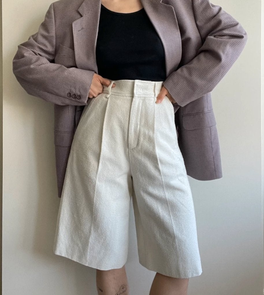 Cream textured high-waisted long wide leg COS size 34 shorts, COS, Kort, Wit, Ophalen of Verzenden