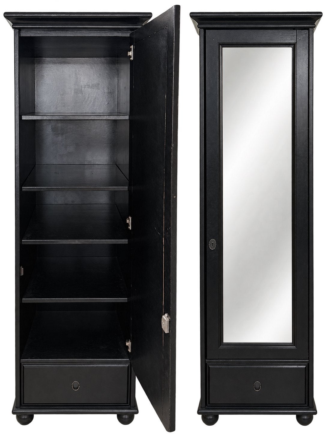 Zwarte vintage kast met spiegel, Ophalen, Minder dan 50 cm, Gebruikt, Met lade(s)