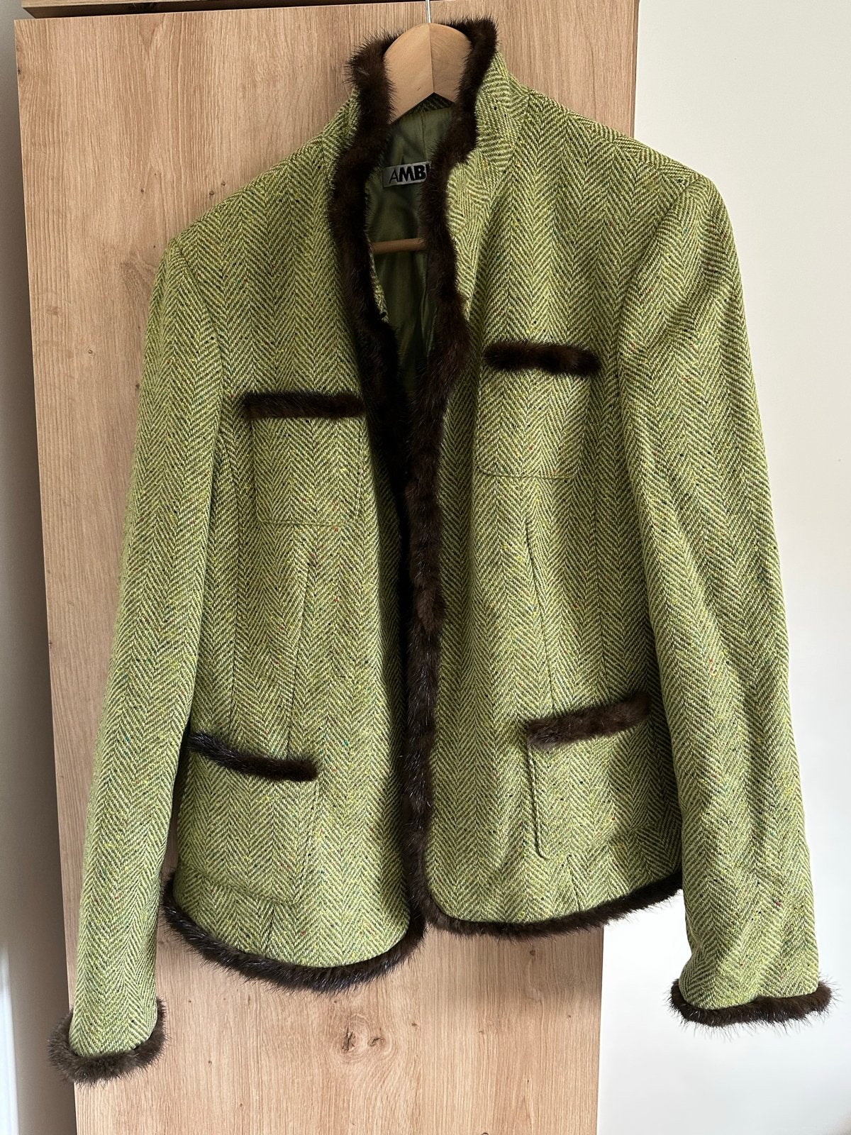 Vintage Ambiente jas met bontrand - Maat 42, Ophalen of Verzenden, Zo goed als nieuw, Maat 42/44 (L), Groen