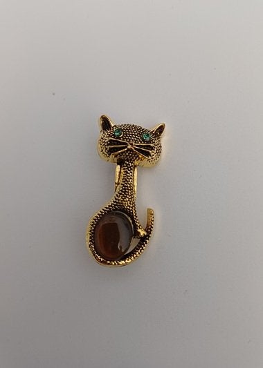 Goudkleurige broche kat met steen bruin, Ophalen of Verzenden, Nieuw, Bruin, Overige materialen