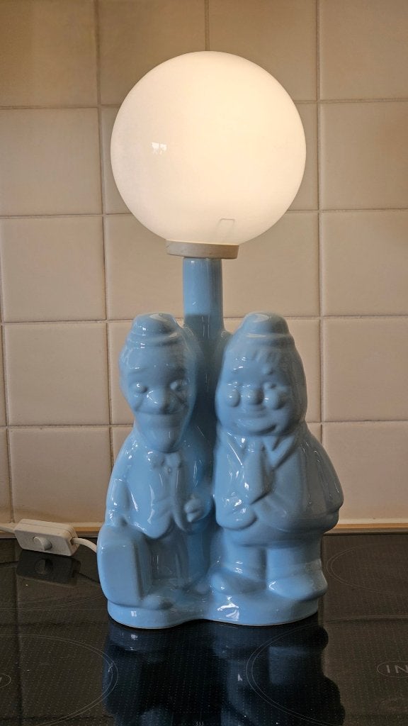 Stan Laurel en Oliver Hardy Keramiek vintage lamp, Blauw, Steen/keramiek, Overige typen, Vintage