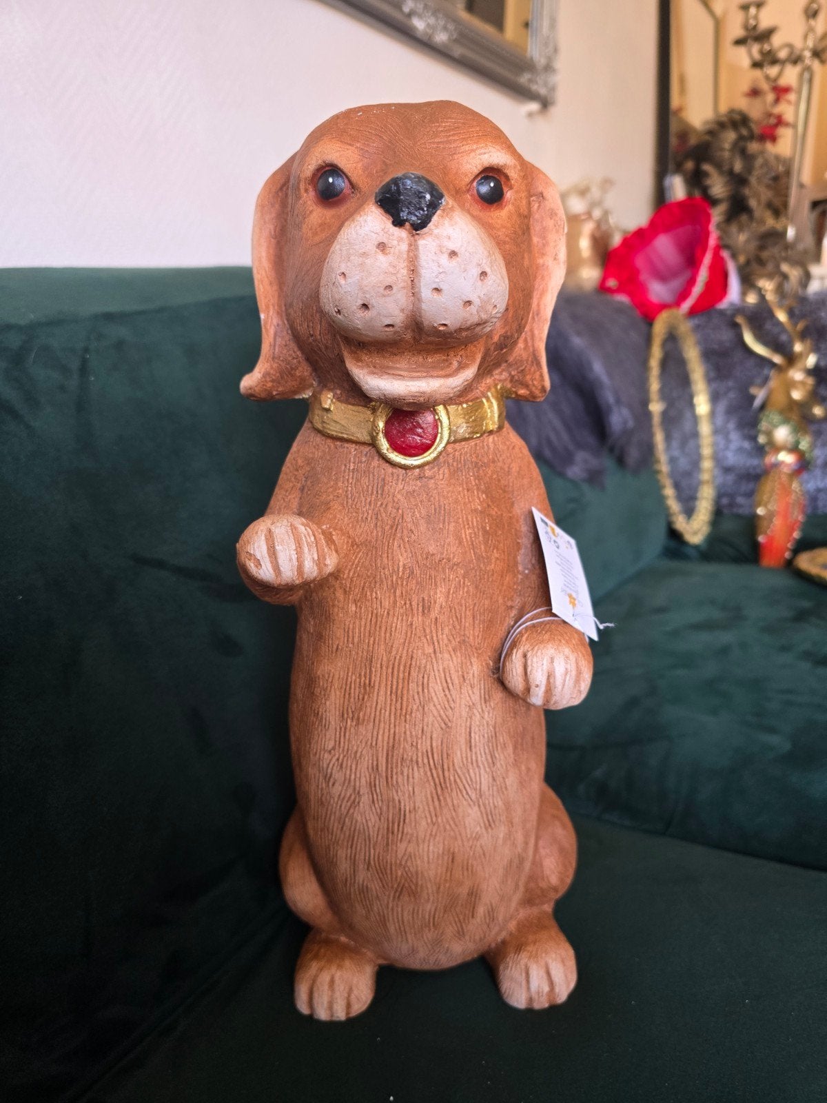 Schattig Teckel Beeldje - Decoratie Hond, Vintage, Gebruikt, Ophalen of Verzenden, Bruin