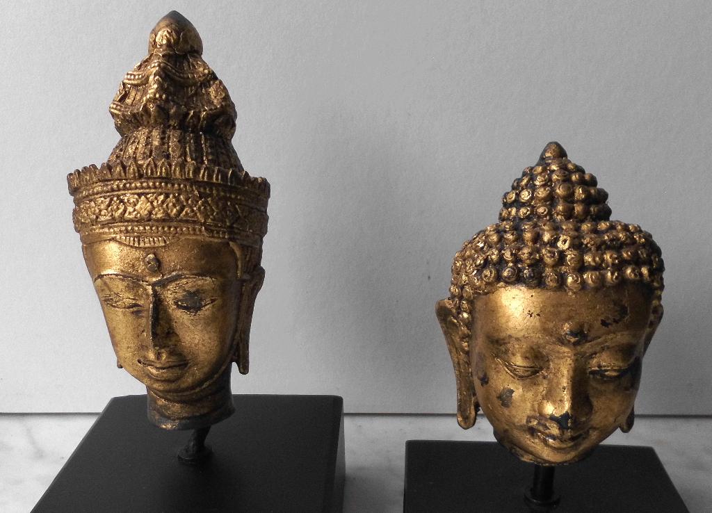 2 Antieke verguld Bronzen Boeddha kopjes  ., Antiek en Kunst, Ophalen