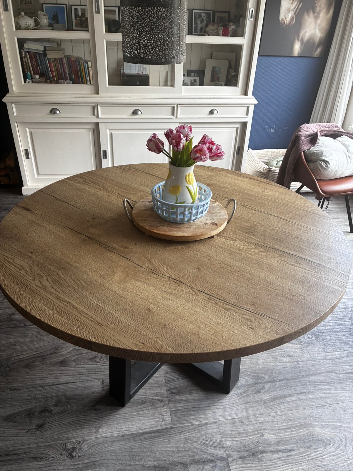 Ronde mangohouten eettafel 140cm, Huis en Inrichting, Tafels | Eettafels, Ophalen, 100 tot 150 cm, Rond, Zo goed als nieuw