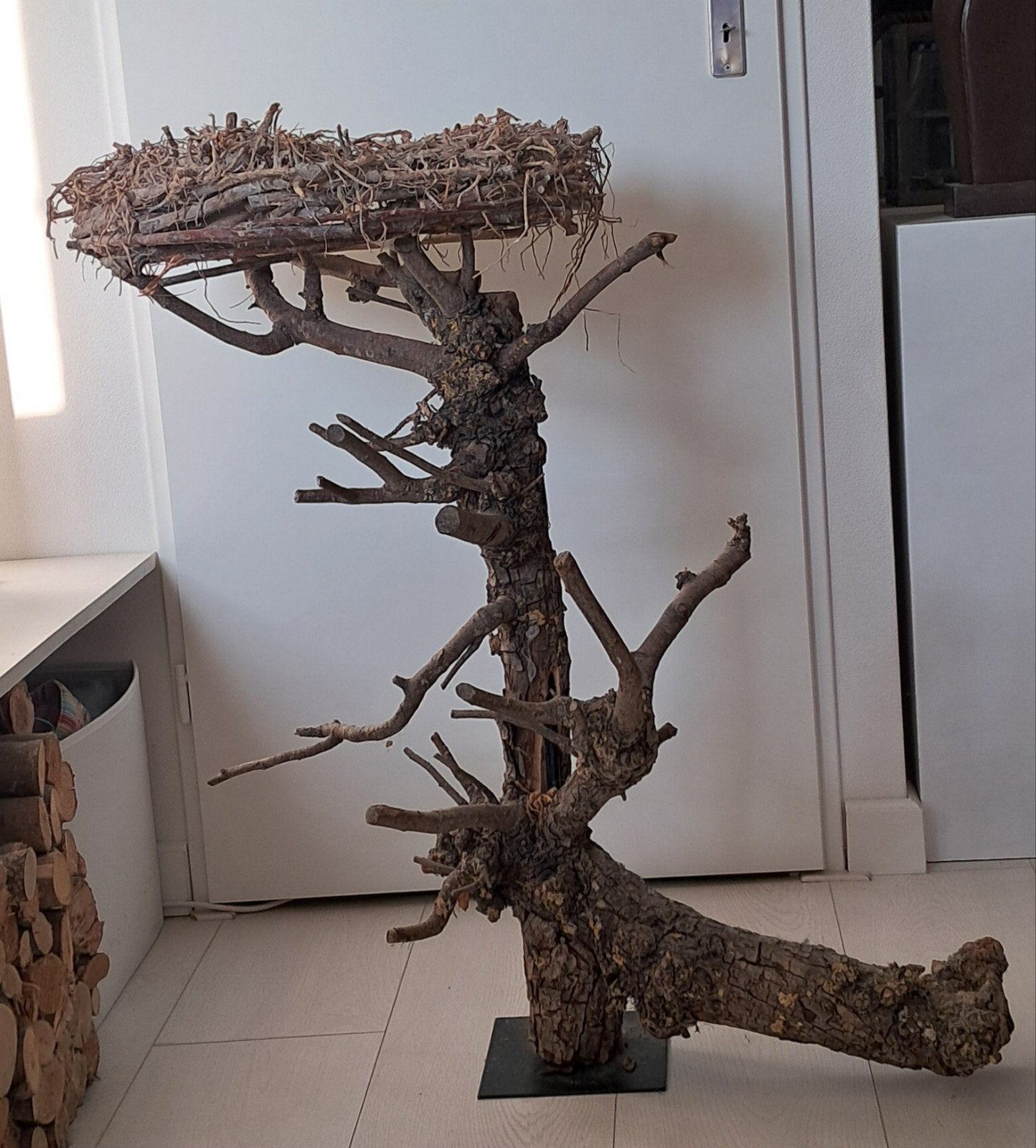 Unieke decoratieve boomstronk met  krans met bodem voor pot, Ophalen, Hout, Bruin, Landelijk