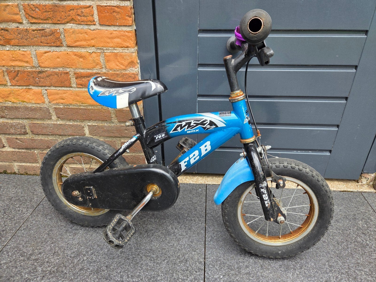 Blauwe F2B BMX kinderfiets 12 inch, Fietsen en Brommers, Ophalen, Gebruikt, Terugtraprem, Minder dan 16 inch