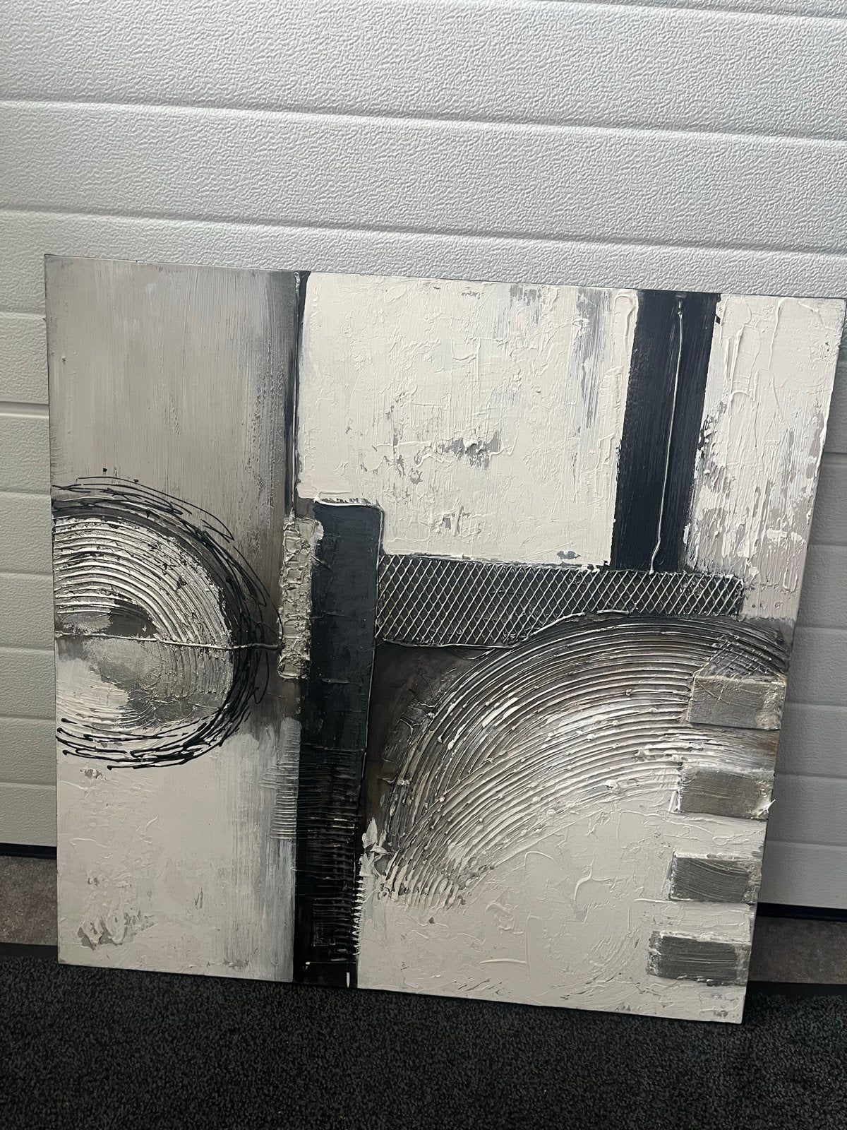 Modern abstract schilderij 80x80 cm - Zwart/Wit, Ophalen of Verzenden, Zo goed als nieuw, 75 tot 100 cm, Minder dan 100 cm