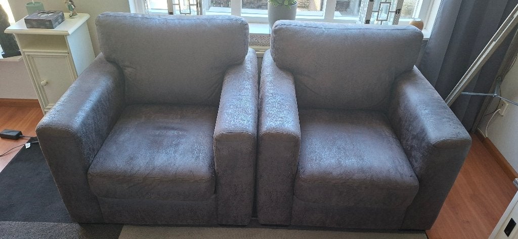 Gazelle leren fauteuils kleur Grafiet., Huis en Inrichting, Fauteuils, Ophalen, Gebruikt, 75 tot 100 cm, Leer