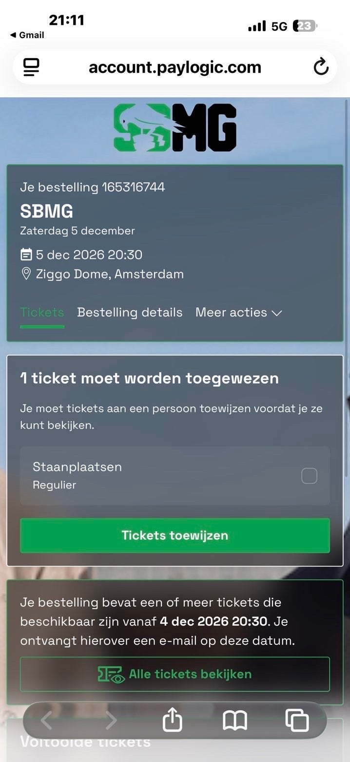 SBMG Kaartje 5 december Ziggo Dome, Tickets en Kaartjes, Eén persoon, December