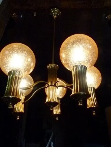 vintage hanglamp luster Mid-Century 60er jaren, Ophalen, Zo goed als nieuw, Glas, Mid-century