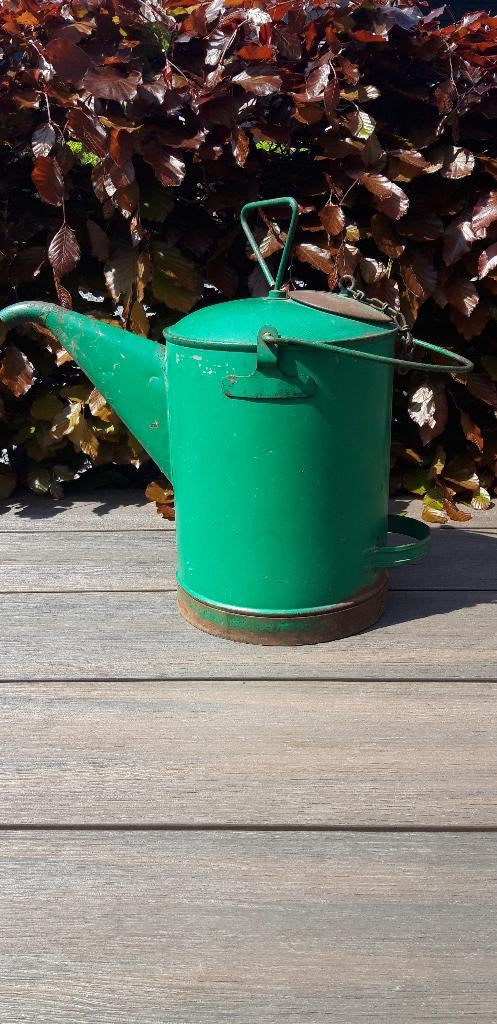 Schenkkan 31 cm hoog mengkan met tuit en stamper oud groen, Ophalen of Verzenden