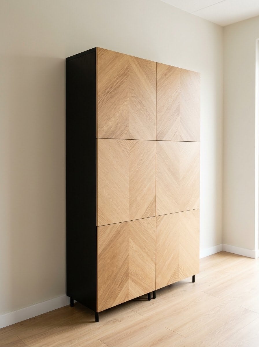 Moderne houten ikea besta kast met visgraatpatroon, 100 tot 150 cm, Ophalen of Verzenden, Zo goed als nieuw, 150 tot 200 cm