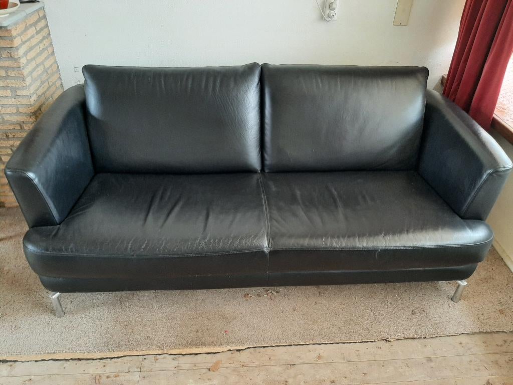 Nicoletti bank zwart leder, Ophalen, Gebruikt, 150 tot 200 cm, Driepersoons