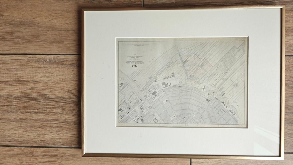 Ontwerp Plan Zuid Amsterdam 1872 ingelijst, Antiek en Kunst, Ophalen of Verzenden