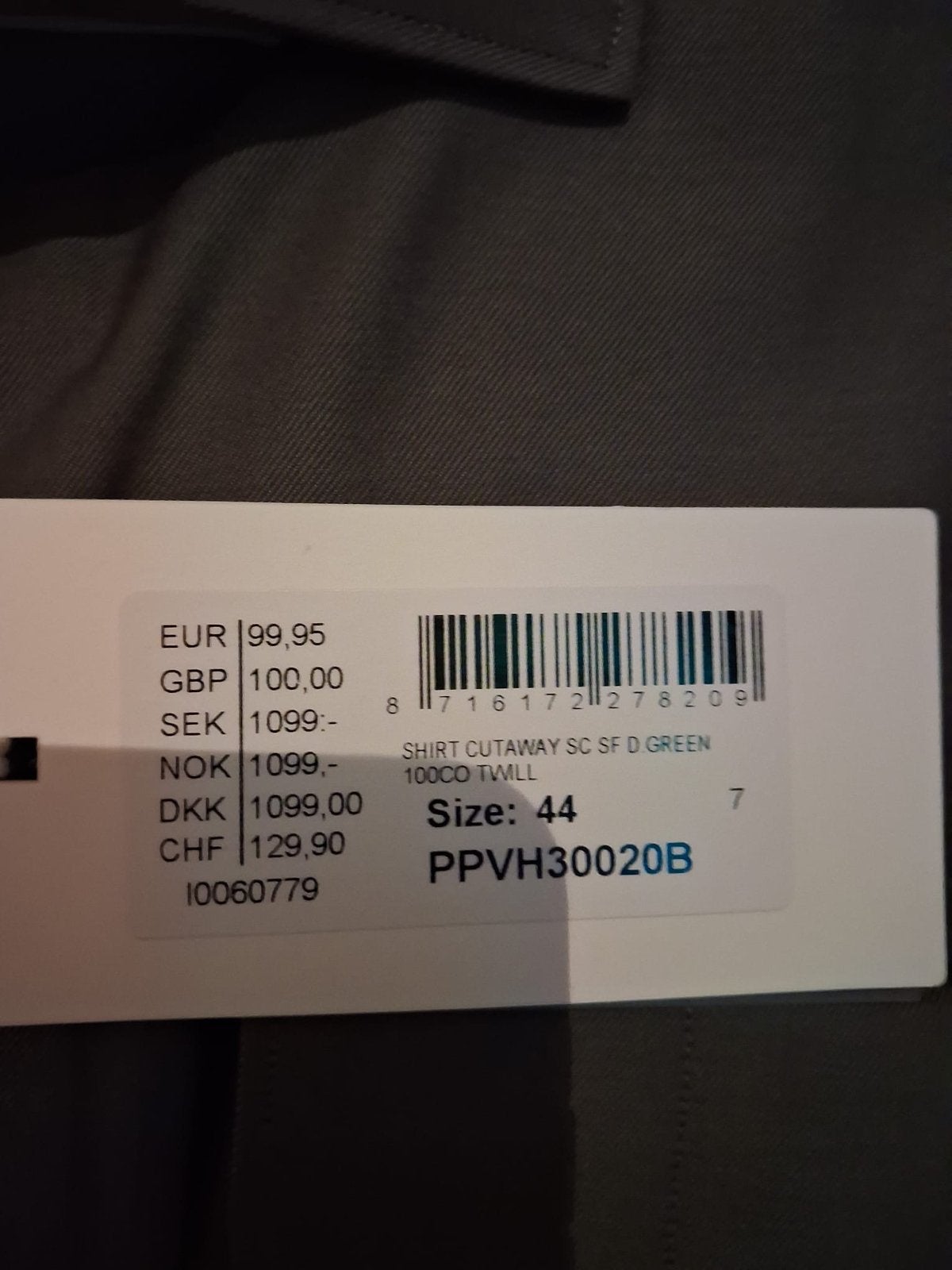 Profuomo overhemd cutaway, maat 44, groen, Ophalen of Verzenden, Nieuw, Groen, Halswijdte 43/44 (XL)