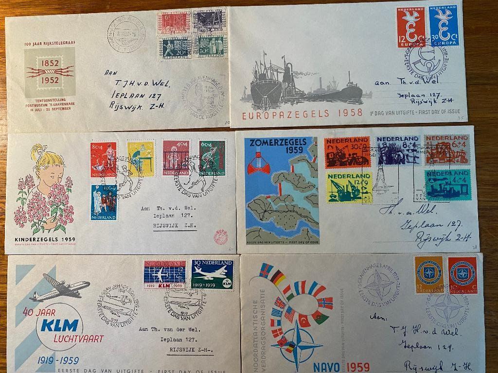 Partij 23 FDC's NEDERLAND jaren 1950 & 60 wo betere couverts, Postzegels en Munten, Postzegels | Eerstedagenveloppen, Verzenden