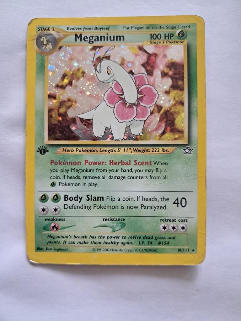 Meganium 1st edition 10/111 Neo Genesis, Ophalen of Verzenden, Gebruikt, Losse kaart, Foil