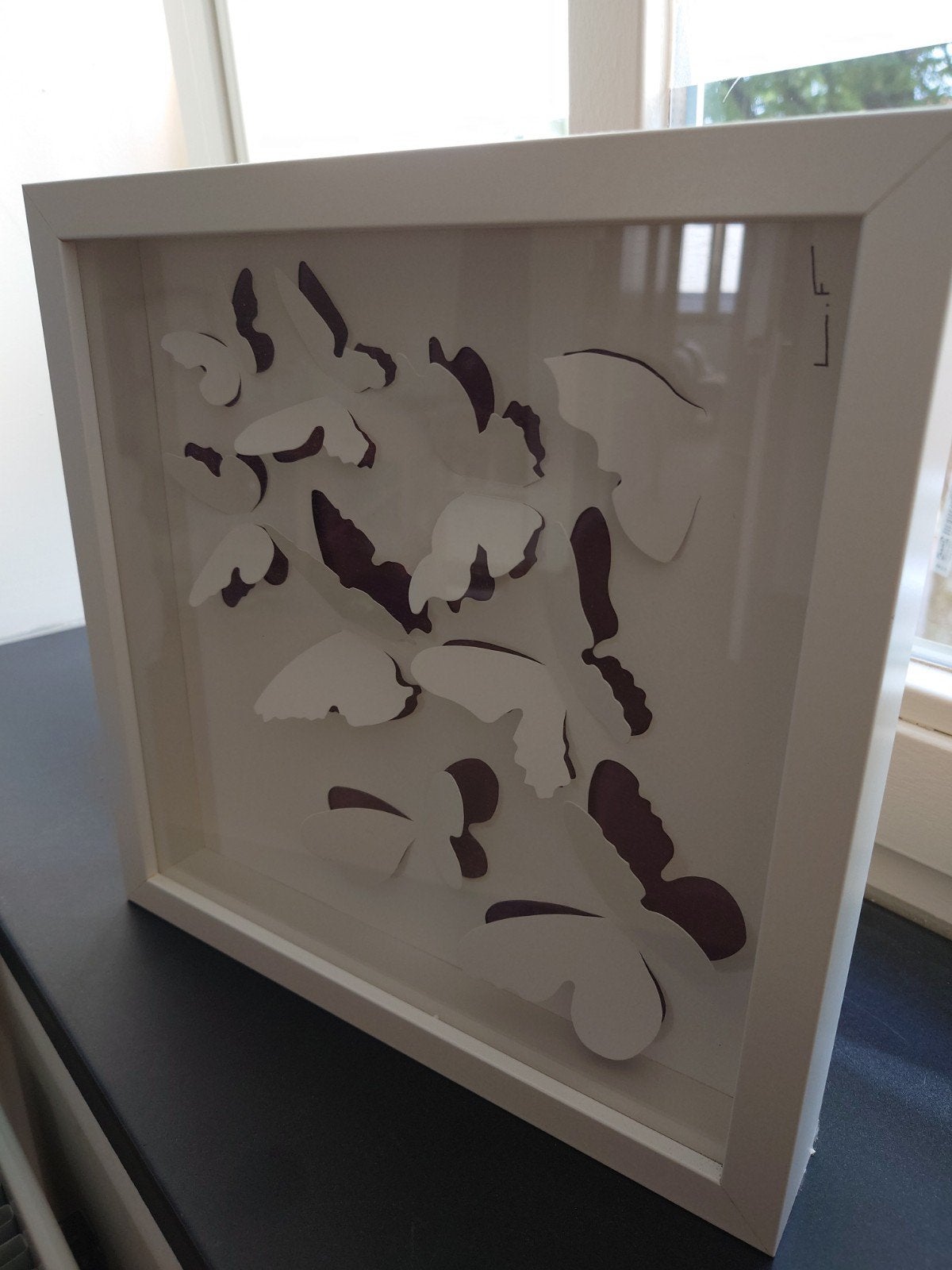 2 stuks Nieuw: 3D vlinder kunstwerk in witte lijst, Ophalen, Hout, Nieuw, Modern