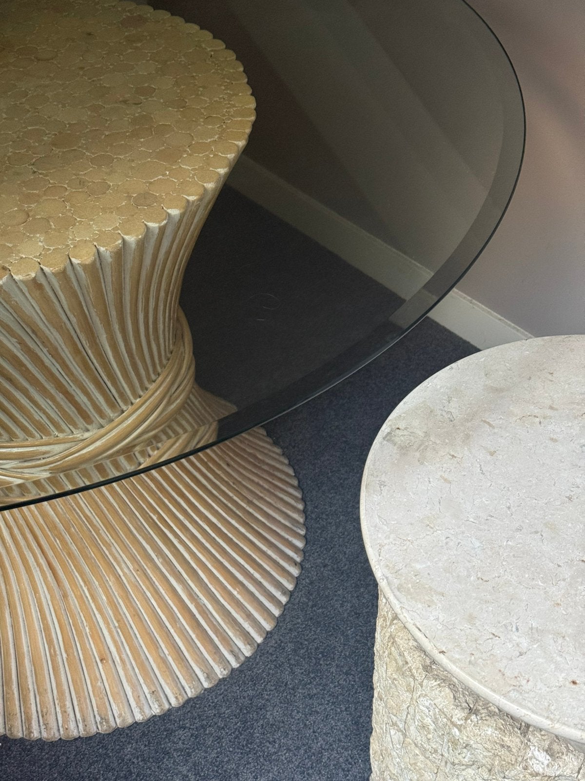 Vintage Sheaf of Wheat Bamboe Eettafel McGuire, Ophalen, Gebruikt, 100 tot 150 cm, Rond