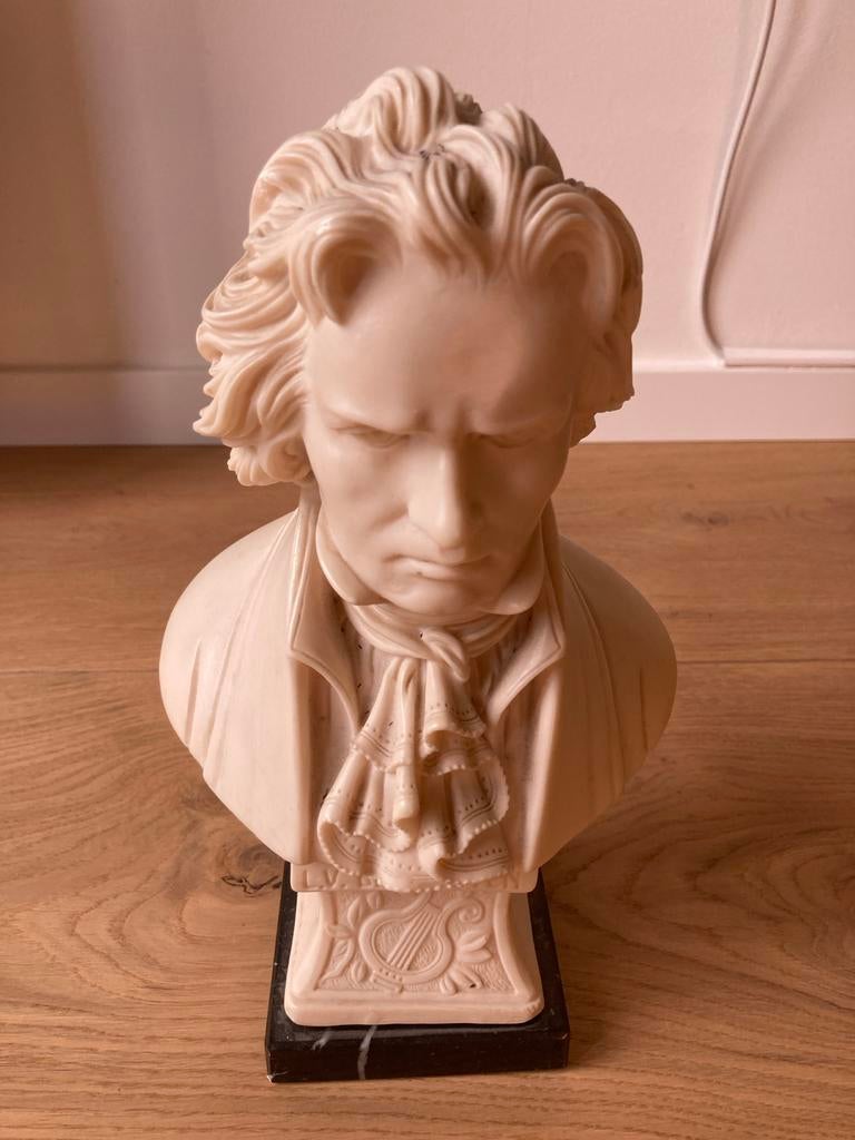 Klassieke Buste van Beethoven op Marmeren Sokkel, Antiek en Kunst, Buste, Ophalen of Verzenden, 20 - 50 cm, Overige materialen