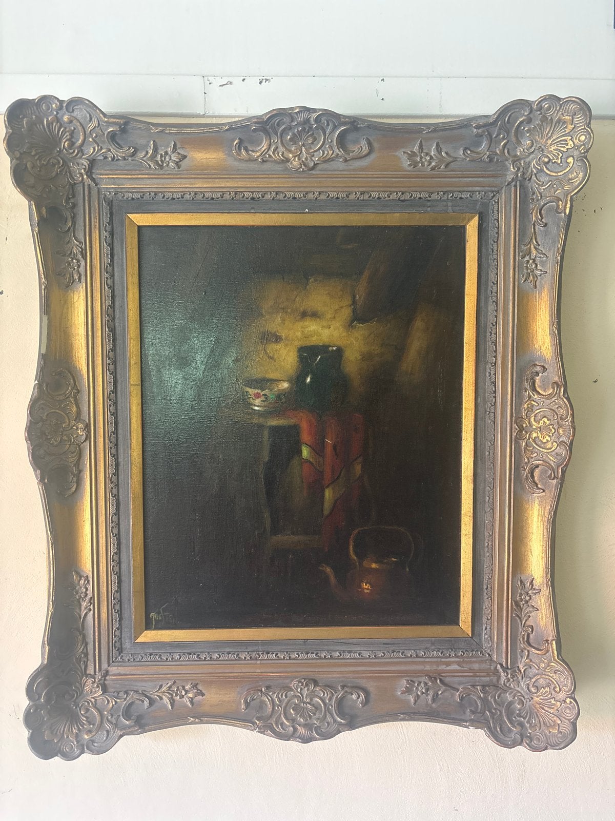 Klassiek stilleven met kan en theepot, Antiek en Kunst, Kunst | Schilderijen | Klassiek, Doek, Stilleven, Ophalen of Verzenden