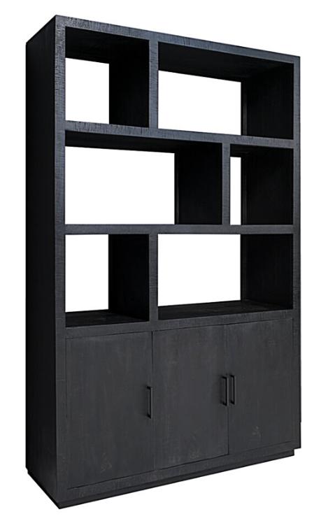 Wandkast - Mangohout - Zwart, Huis en Inrichting, Kasten | Wandmeubels, Ophalen, Overige materialen, Met deur(en), 200 cm of meer