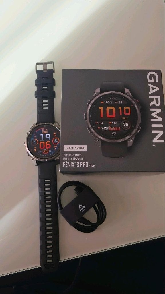 Garmin Fenix 8 Pro 47mm Amoled Sapphire Titanium, Ophalen, Zo goed als nieuw, Zwart, Android