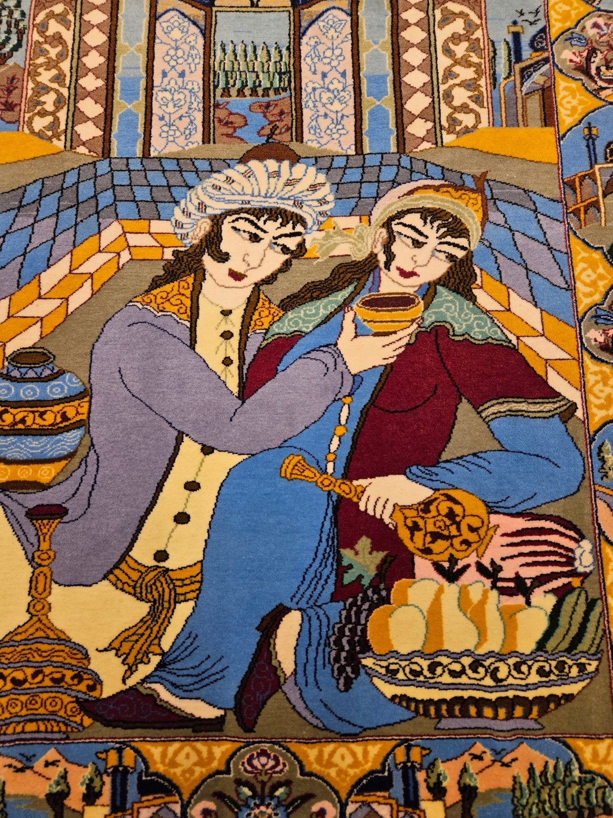 Vintage handgeknoopt perzisch tapijt isfahan 113x73, Info@SlatsAntiek.nl, Geel, Gebruikt, 100 tot 150 cm