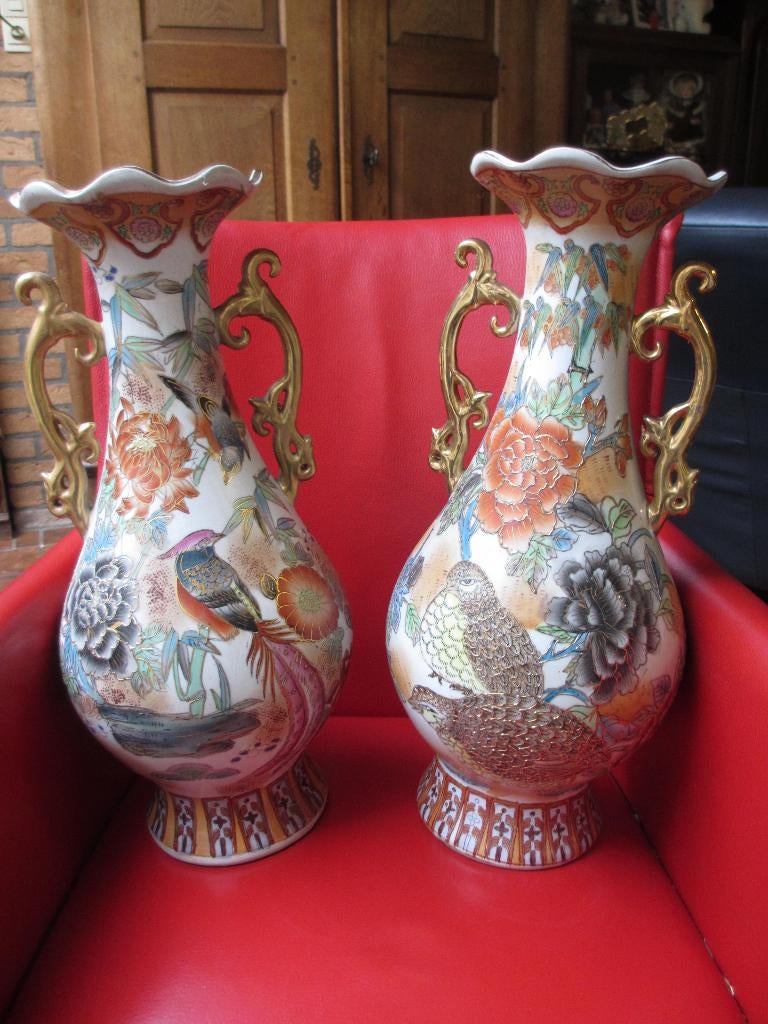 2 porceleinen vazen Satsuma stijl 47cm vloervazen vaas, Ophalen of Verzenden