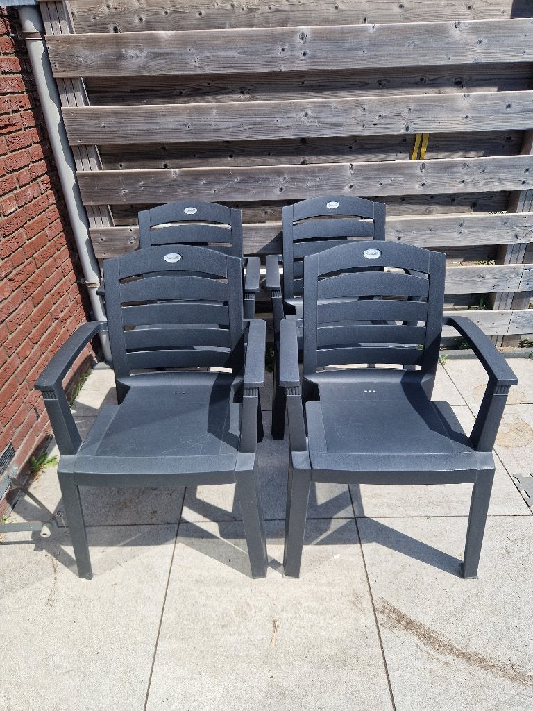 4 antraciete hartman tuinstoelen, Ophalen, Zo goed als nieuw, Kunststof, Stapelbaar
