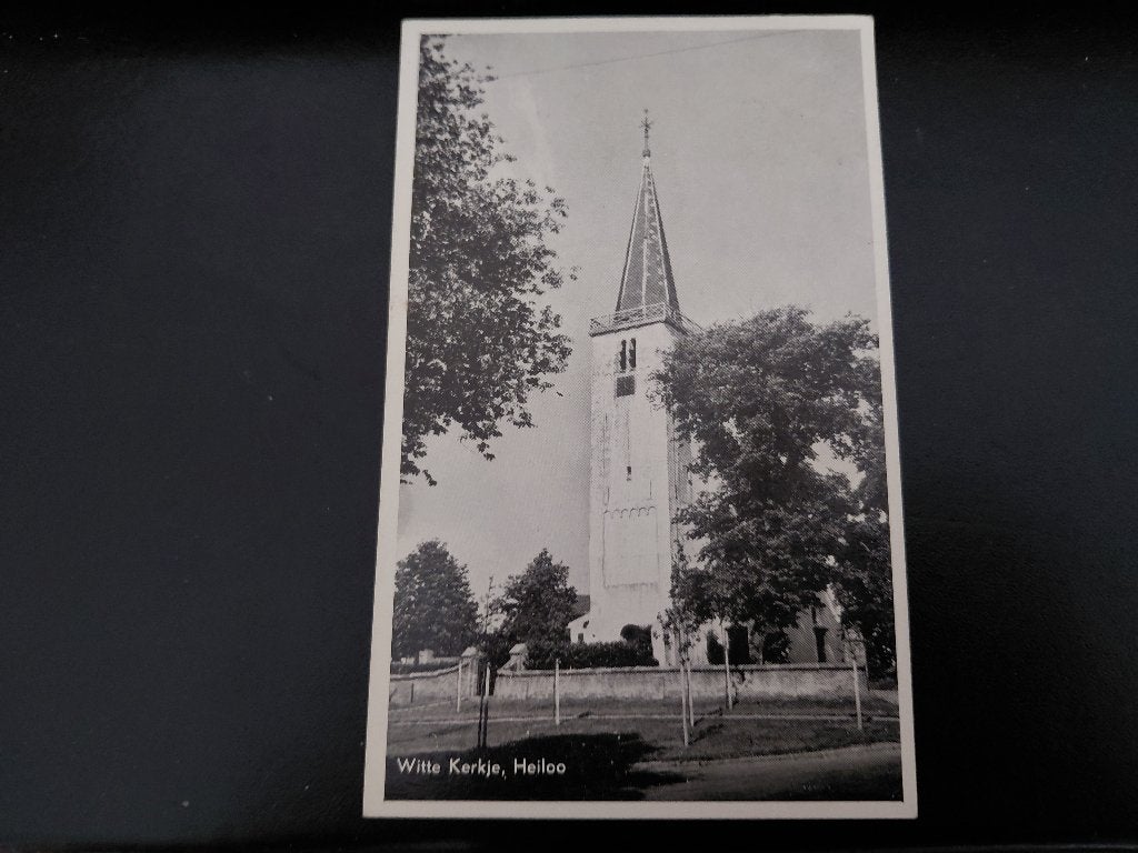 Witte Kerkje, Heiloo, mooi gestempeld, zwart-wit kaart, 1954, Verzenden, 1940 tot 1960, Gelopen, Gebouw