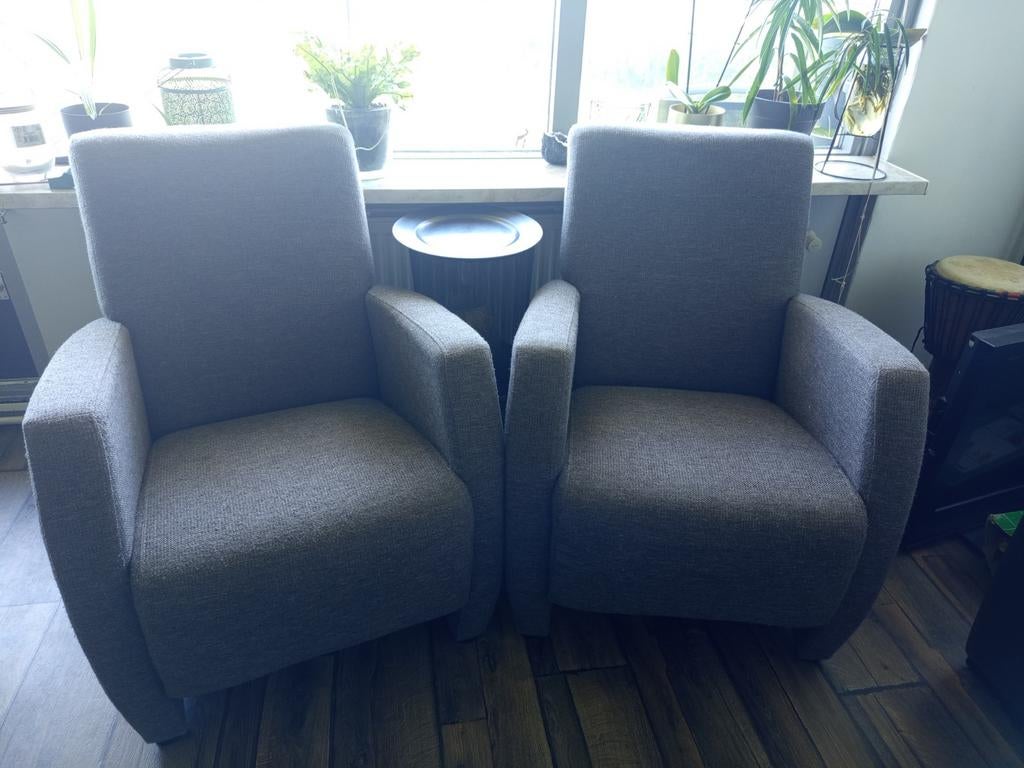 2 grijze fauteuils - comfortabel en gebruikt, Ophalen, Gebruikt, 75 tot 100 cm, 75 tot 100 cm