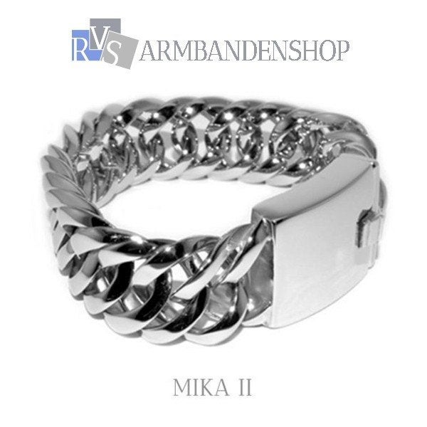 rvs brede stoere heren armband staal " Mika " Rvs zilver, Verzenden, Nieuw, Zilver, Staal