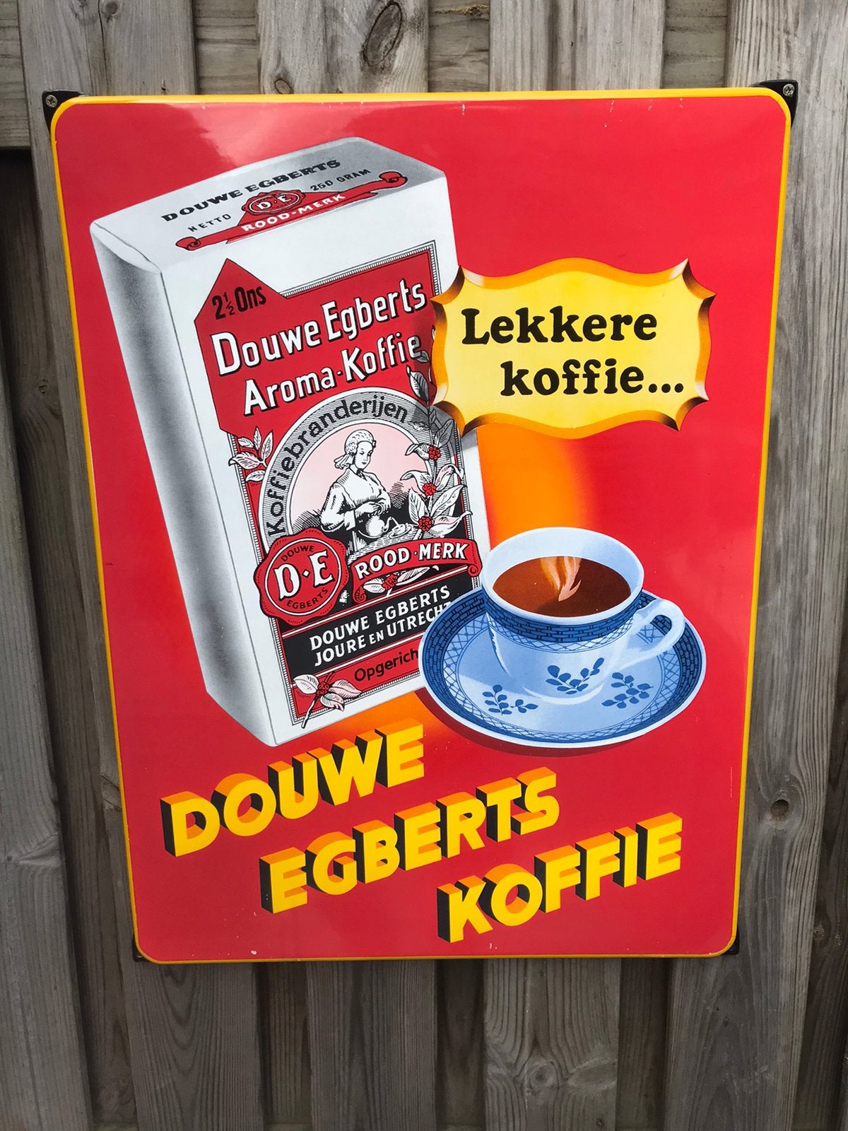 Groot Douwe Egberts emaille reclamebord, Verzamelen, Merken en Reclamevoorwerpen, Ophalen of Verzenden, Gebruikt, Reclamebord