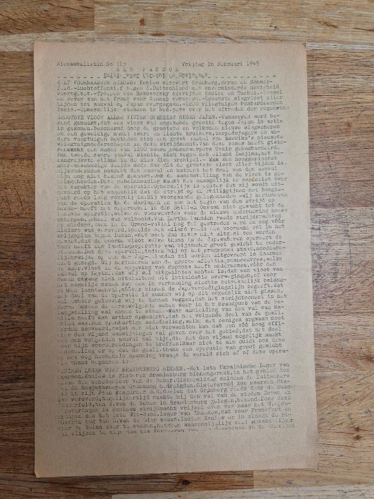 Wo2 illegale pers verzetskrant Het Parool, 16 februari 1945, Ophalen of Verzenden, Nederland, Boek of Tijdschrift
