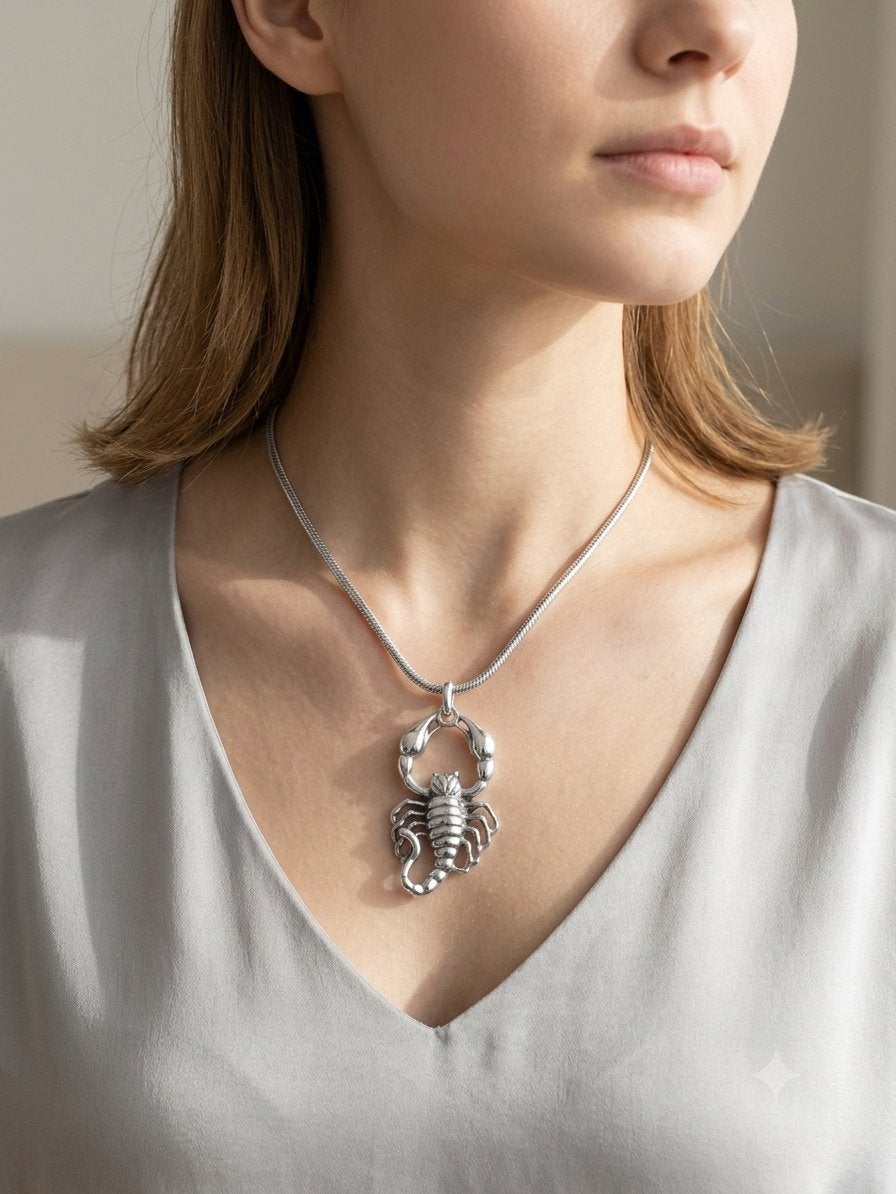 Prachtig zilveren snakecollier met grote schorpioen hanger, Ophalen of Verzenden, Zo goed als nieuw, Nvt, Nvt