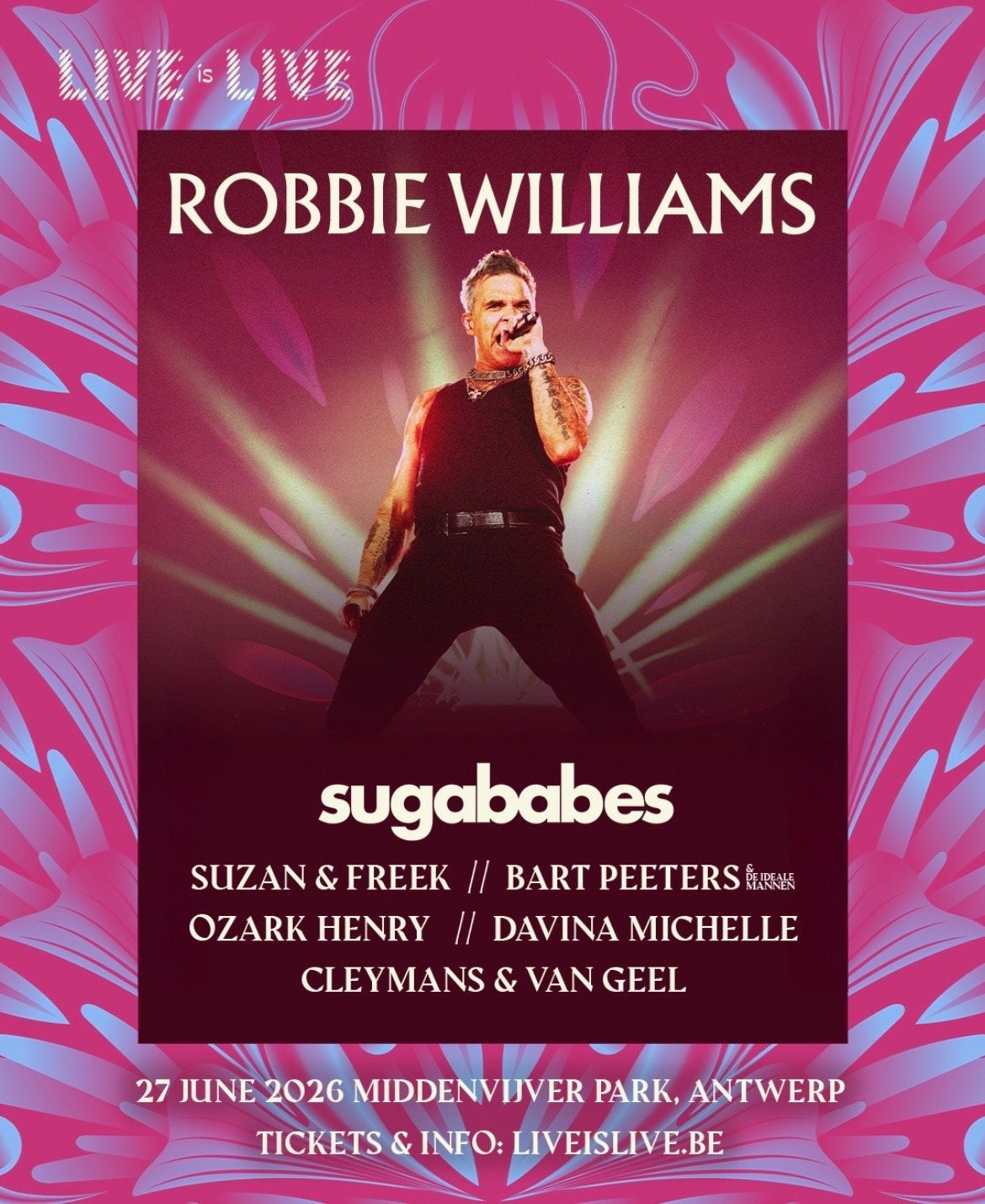 2 x Tickets voor live is live Antwerpen Robbie Williams, Twee personen, Juni