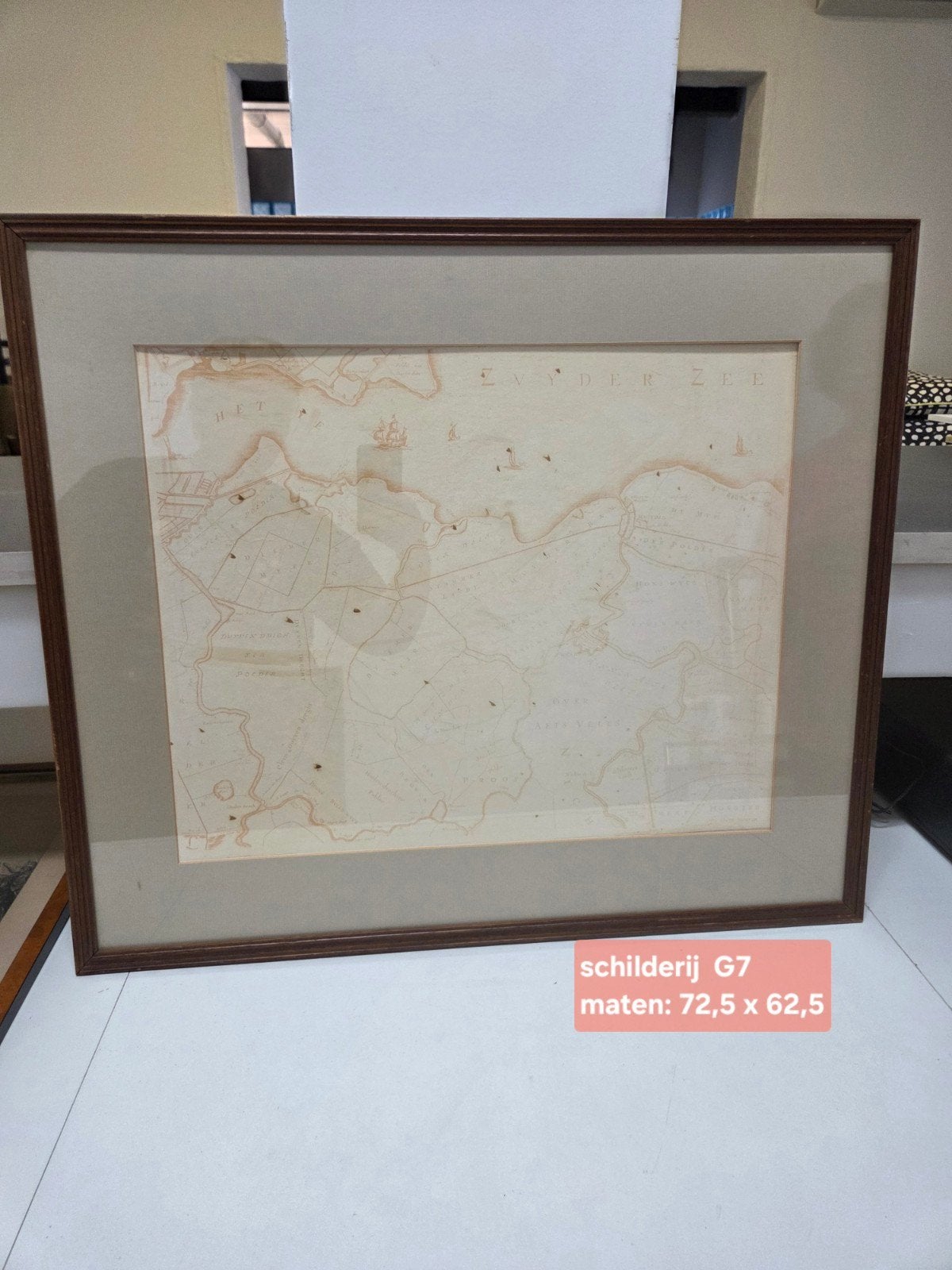 Antieke kaart 'Het Zuyder Zee' - Ingelijst, Ophalen, Ingelijst, 1700 - 1799, Overige technieken