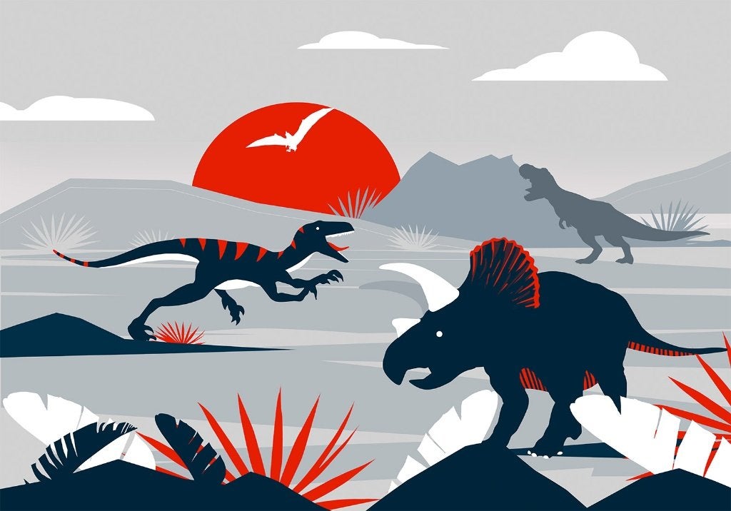 Dinosaurus vlies behang Rode Zon - fotobehang *Muurdeco4kids, Verzenden, Nieuw