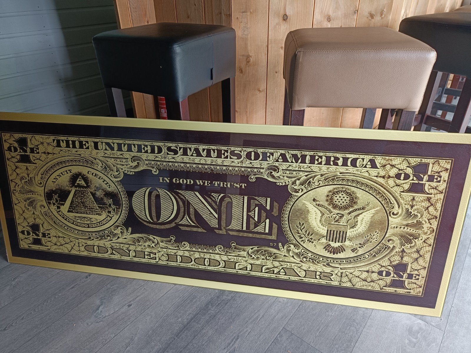 Groot glas schilderij dollarbiljet 60x160cm, Ophalen, Zo goed als nieuw, Meerkleurig, Glas