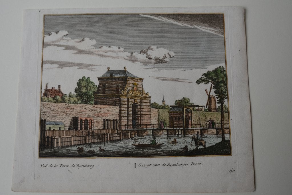 LEIDEN Kopergravure RIJNSBURGER-POORT 1731 A. Rademaker E15, Antiek en Kunst, Verzenden, Stadsgezicht, 19 cm, Gravure